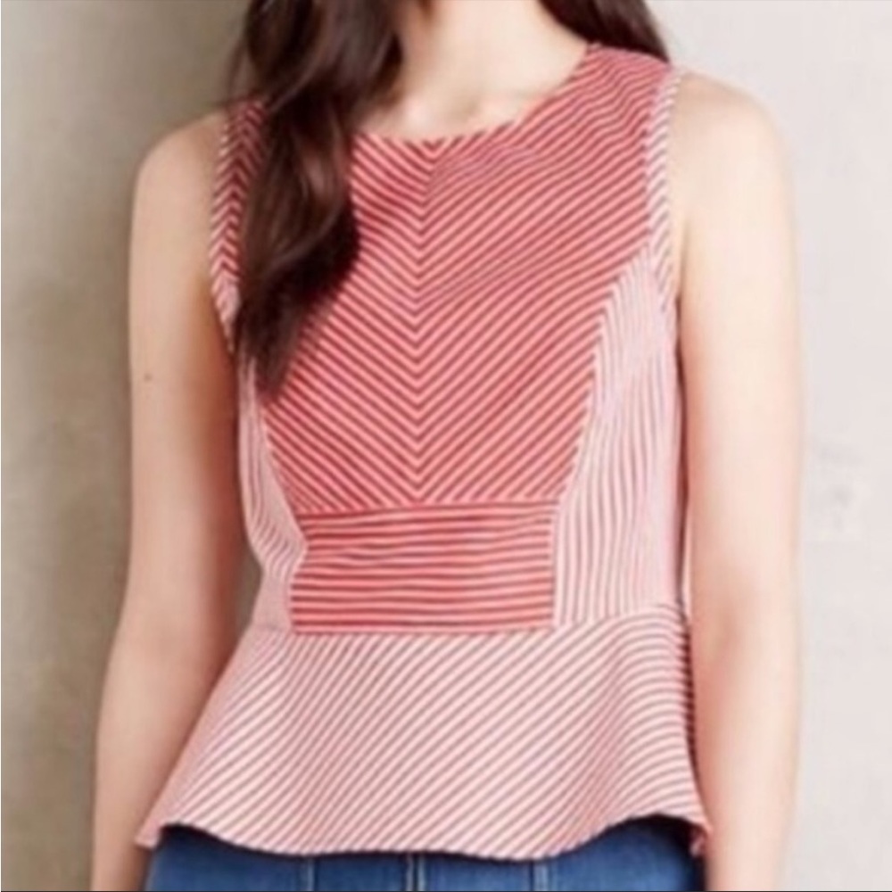 Anthropologie Maeve Cantuna Red Peplum Sleeveless Cotton Top Size US 4 OB478633.